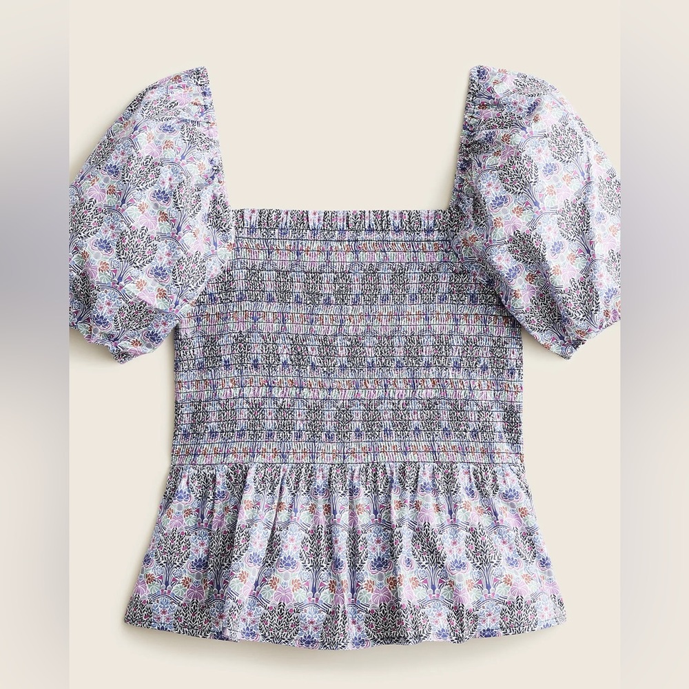 EUC J Crew Smocked Squareneck Puff Sleeved Top